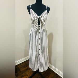 Japna Striped Tie-Front Button Midi Dress